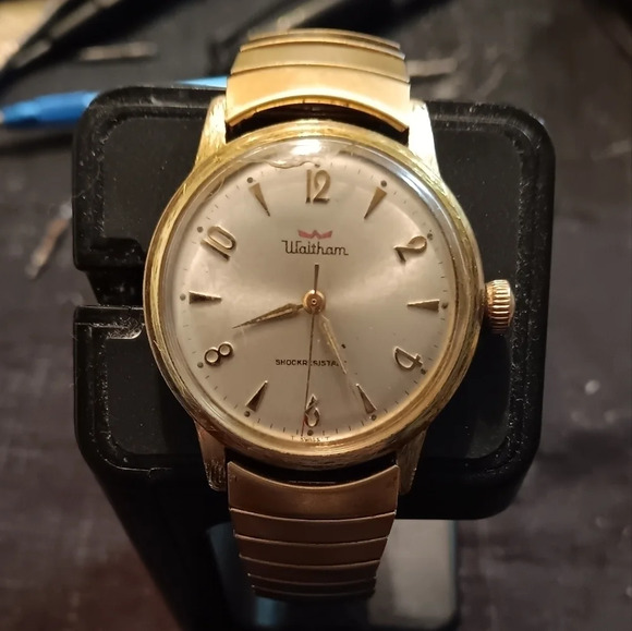 Waltham Other - Rare 1960s Gold filled case Waltham Shock Resistant Mens Watch with Red accents